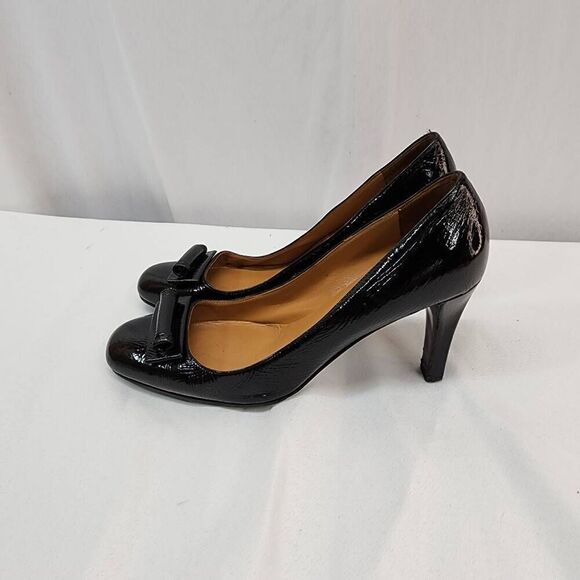 Diana Broussard Size EU 38 US 7.5 Black Patent Leather Heel Pumps Round Toe - Picture 5 of 10